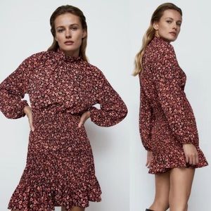 Zara multicolor long sleeve smocked floral dress